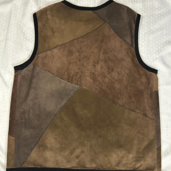 Vintage Boho Genuine Brown Suede Patchwork Vest L/LX (no tag) - Picture 2 of 4
